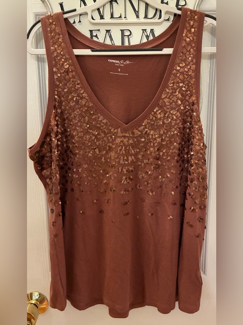 Express Copper Sequin V-Neck Tank Top